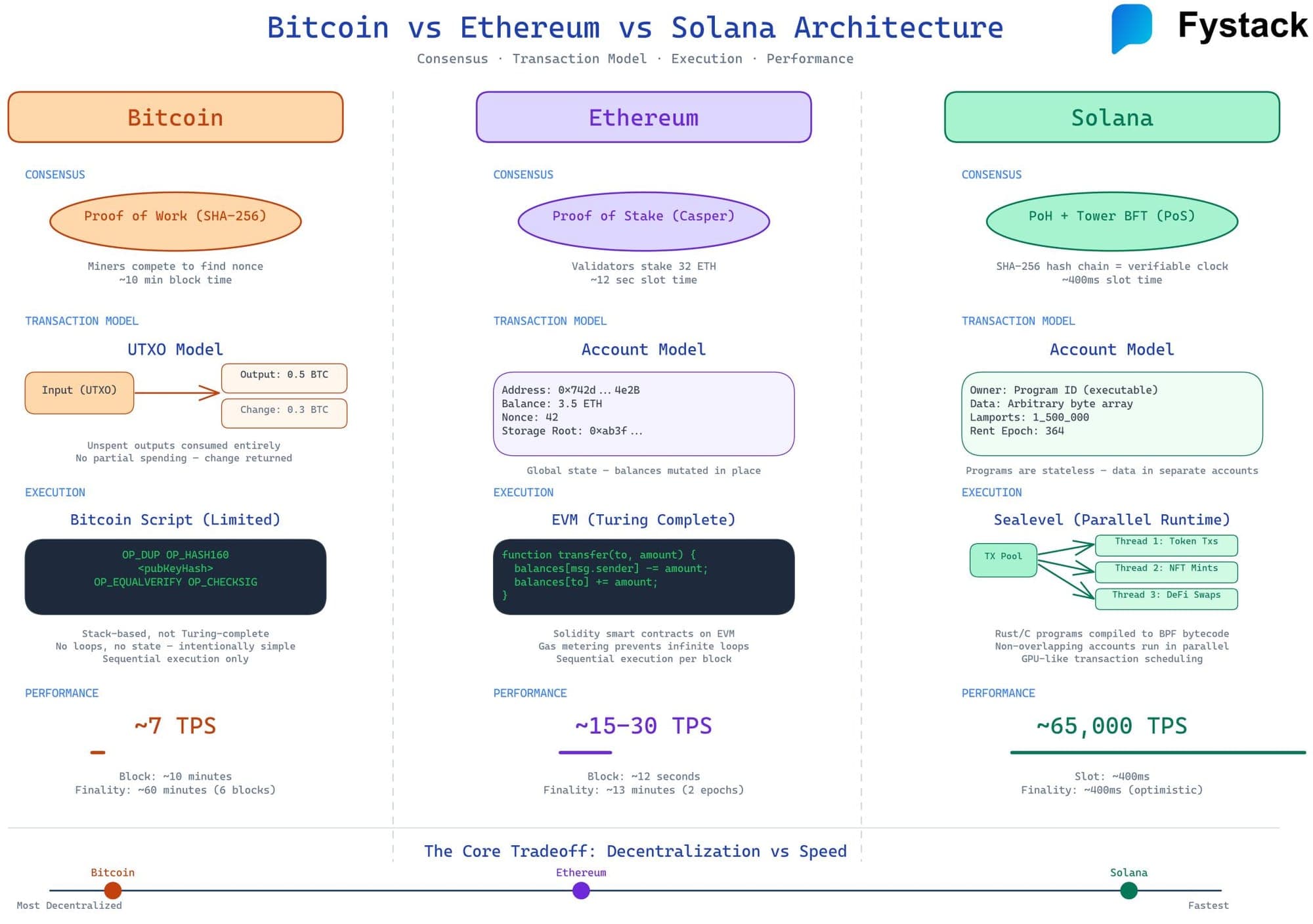 Bitcoin vs Ethereum vs Solana: Architecture Comparison for Developers